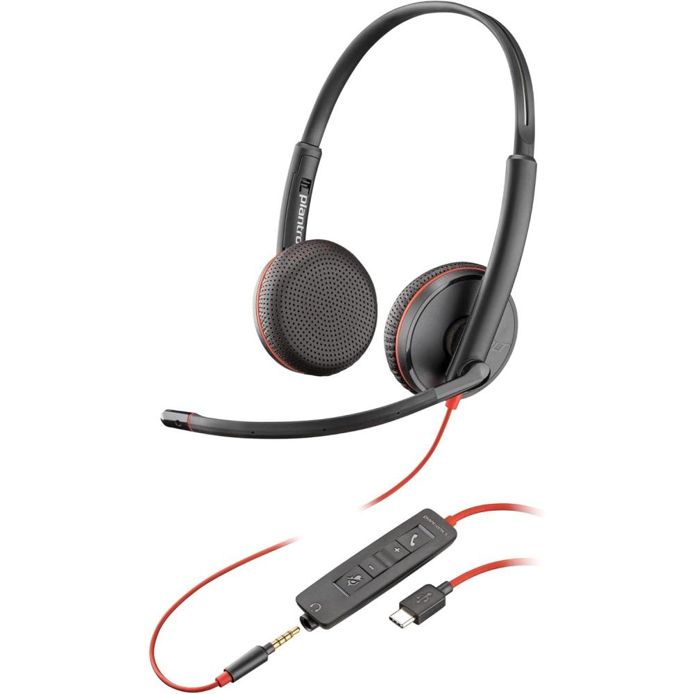 imagePoly Blackwire 3225 Wired Headset Plantronics  NoiseCanceling Mic  Stereo Design  Connect to PCMacMobile via USBC USBA or 35mm  Works wTeams Zoom  Amazon ExclusiveOne Size Pack of 12