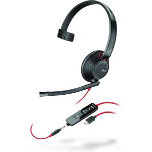 Blackwire 5210 USB-C Headset (Plantronics) – Wired, Single Ear (Monaural) Computer Headset with Boom Mic – USB-C, 3.5 mm to connect to your PC, Mac, Tablet and/or Cell Phone(2018 Version)