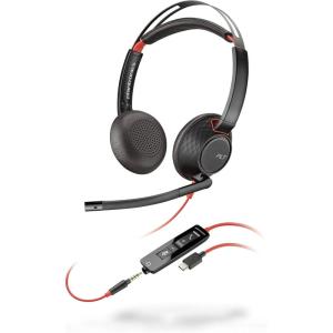 Poly – Blackwire 5220 USB-A Headset (Plantronics) – Wired, Dual Ear (Stereo) Computer Headset with Boom Mic – USB-A, 3.5 mm to connect to your PC, Mac, Tablet and/or Cell Phone(One size)