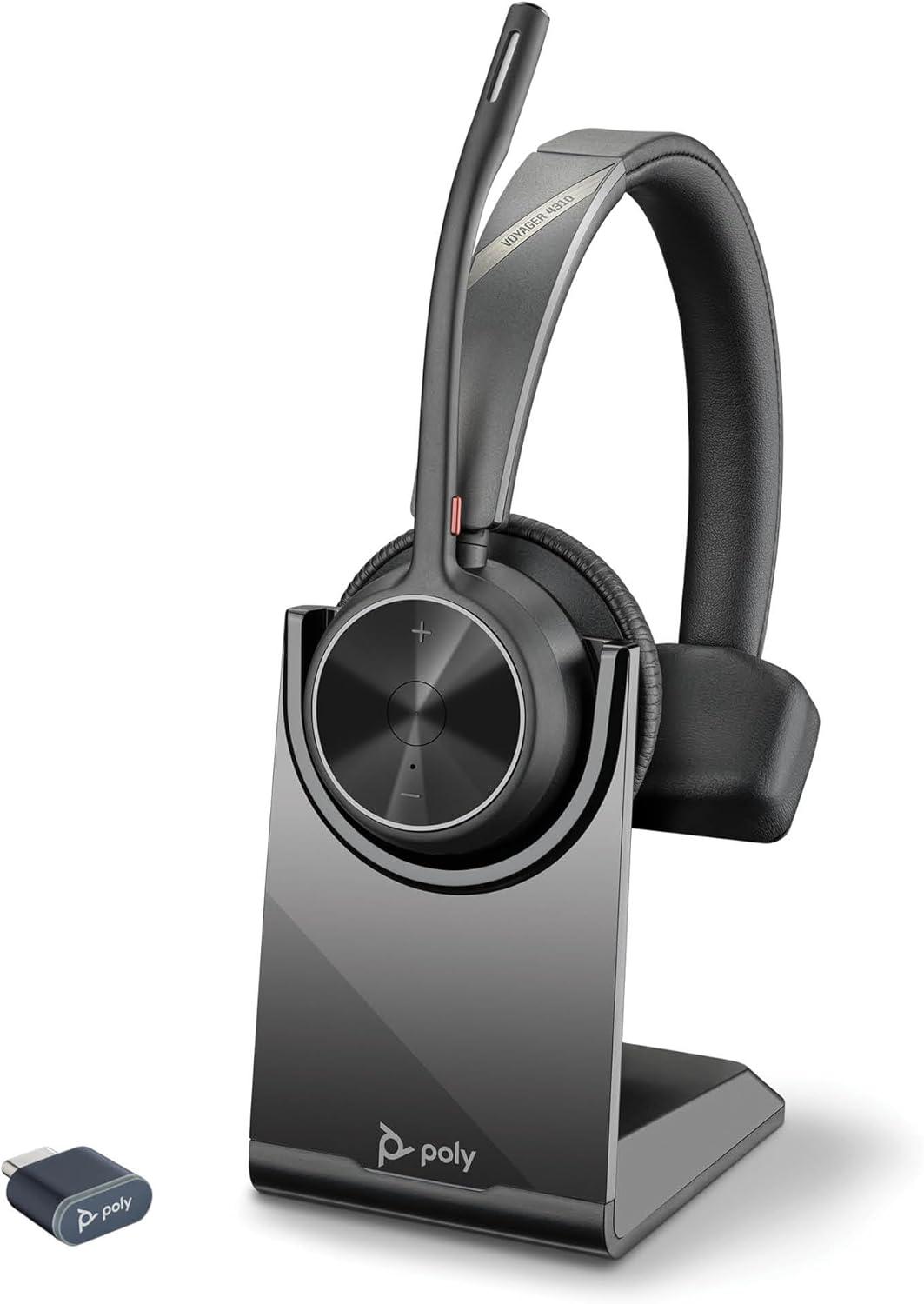 imagePoly Voyager 4310 UC Wireless Bluetooth Headset Plantronics SingleEar wNoiseCanceling Boom Mic Connect to PCMacMobile Works wTeams Zoom ampamp More Amazon ExclusiveBlack2023 Version USBC USBA
