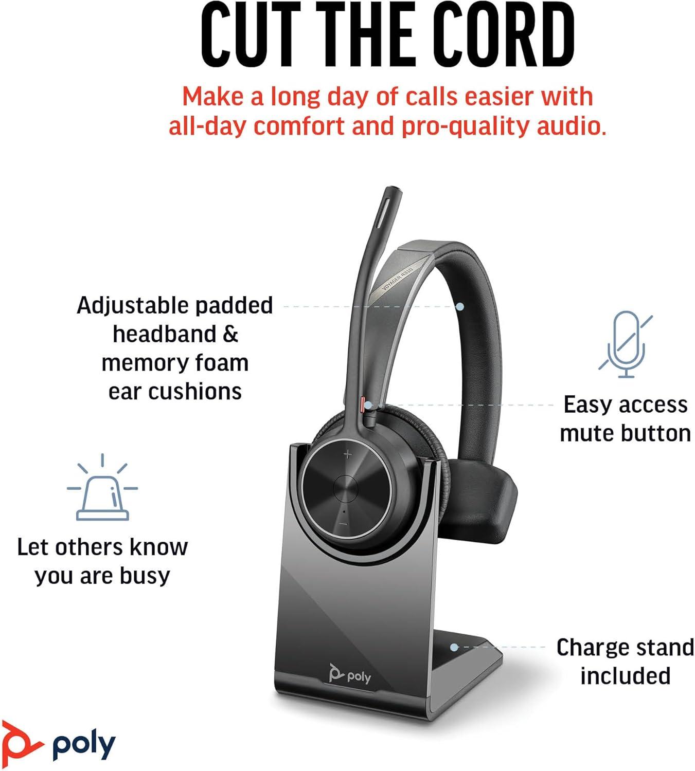 imagePoly Voyager 4310 UC Wireless Bluetooth Headset Plantronics SingleEar wNoiseCanceling Boom Mic Connect to PCMacMobile Works wTeams Zoom ampamp More Amazon ExclusiveBlack2023 Version USBC USBA