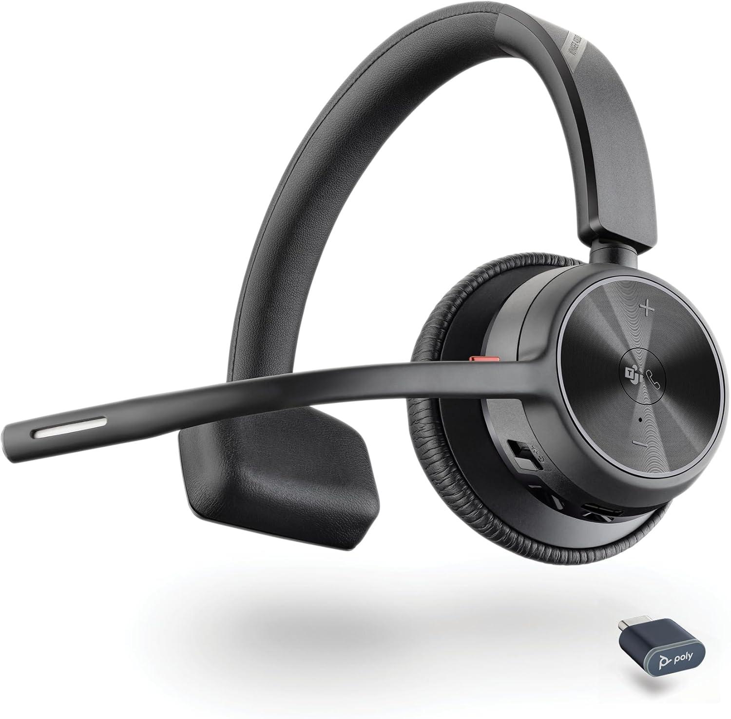 imagePoly Voyager 4310 UC Wireless Bluetooth Headset Plantronics SingleEar wNoiseCanceling Boom Mic Connect to PCMacMobile Works wTeams Zoom ampamp More Amazon ExclusiveBlack2023 Version USBC USBA