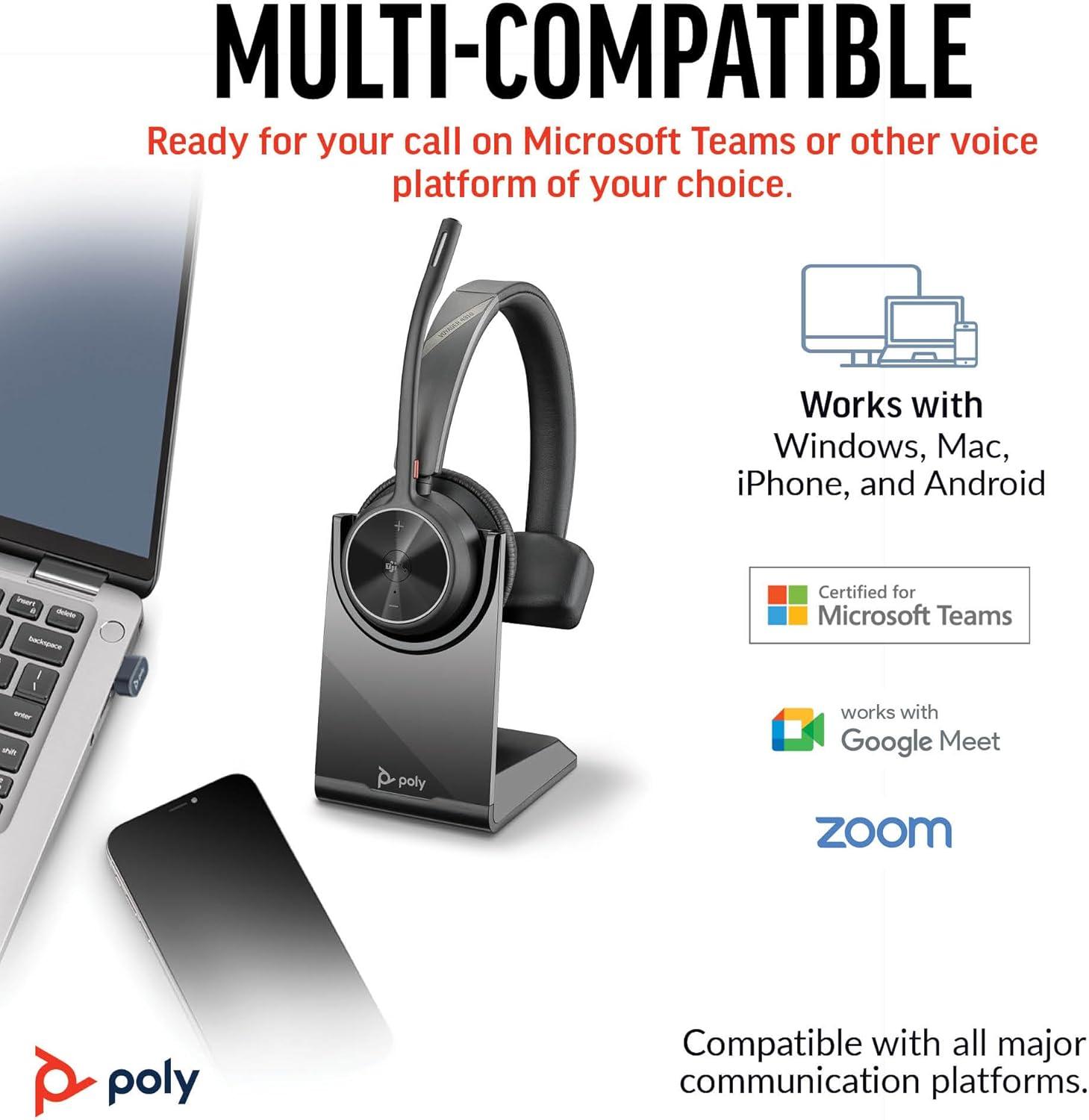 imagePoly Voyager 4310 UC Wireless Bluetooth Headset Plantronics SingleEar wNoiseCanceling Boom Mic Connect to PCMacMobile Works wTeams Zoom ampamp More Amazon ExclusiveBlack2023 Version USBC USBA