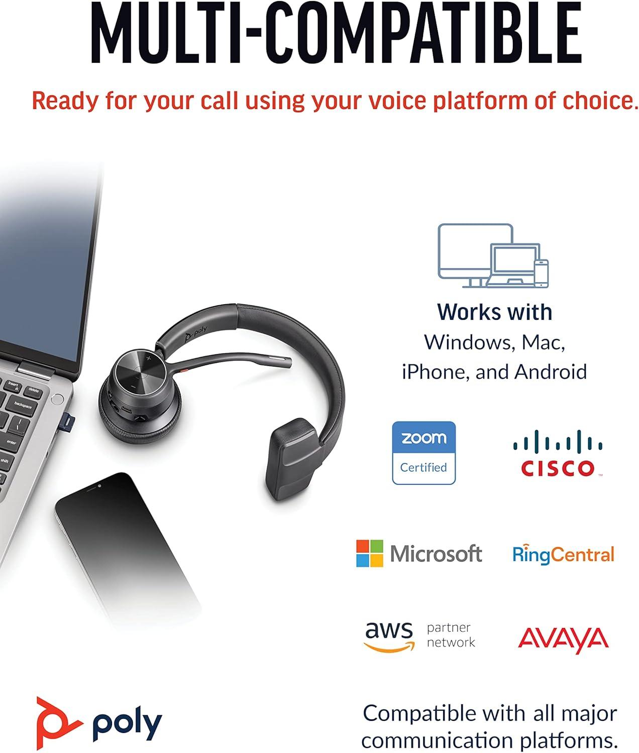 imagePoly Voyager 4310 UC Wireless Bluetooth Headset Plantronics SingleEar wNoiseCanceling Boom Mic Connect to PCMacMobile Works wTeams Zoom ampamp More Amazon ExclusiveBlack2021 Version USBA Only