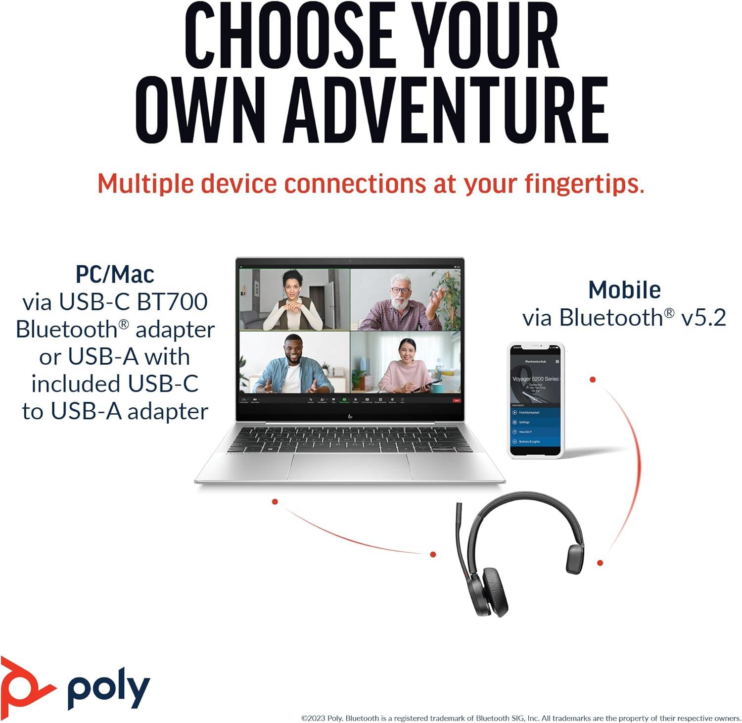 imagePoly Voyager 4310 UC Wireless Bluetooth Headset Plantronics SingleEar wNoiseCanceling Boom Mic Connect to PCMacMobile Works wTeams Zoom ampamp More Amazon ExclusiveBlack2023 Version USBC USBA