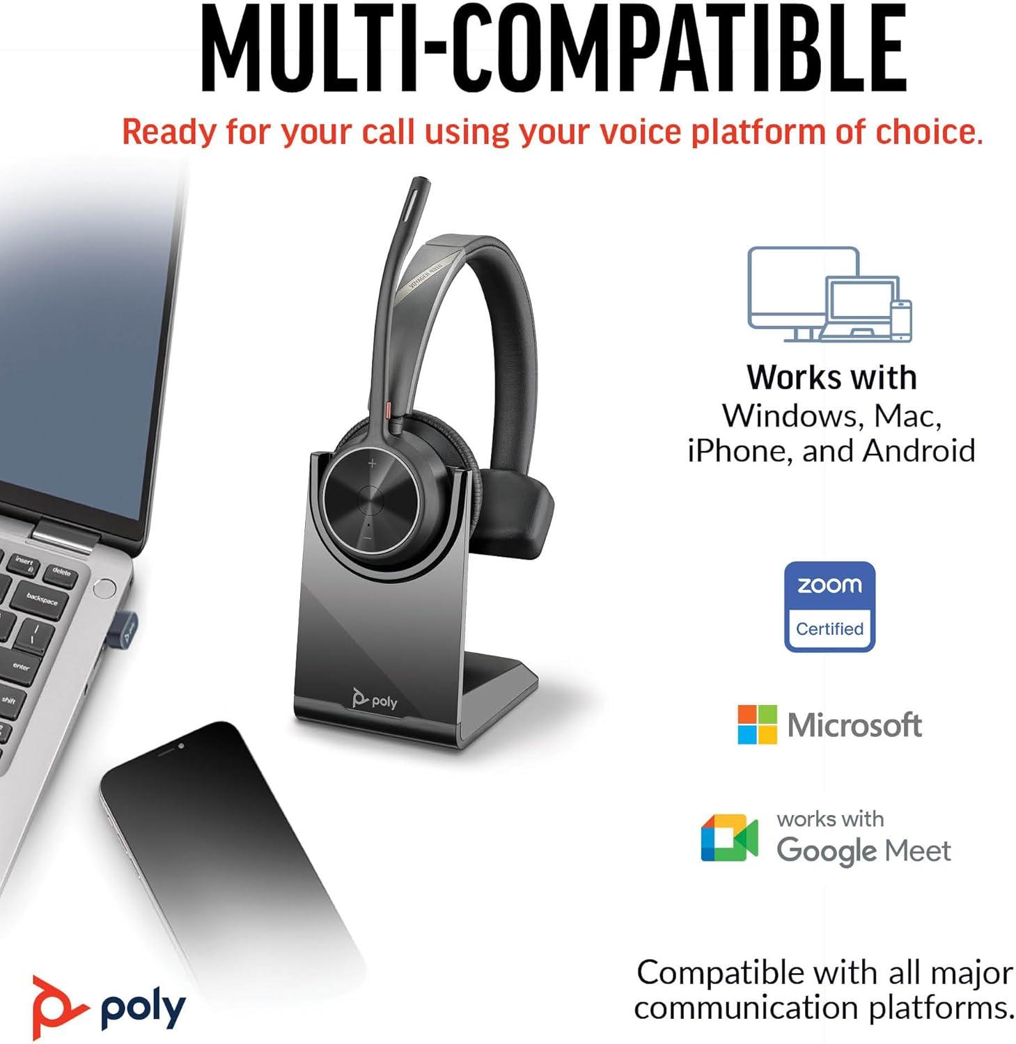 imagePoly Voyager 4310 UC Wireless Bluetooth Headset Plantronics SingleEar wNoiseCanceling Boom Mic Connect to PCMacMobile Works wTeams Zoom ampamp More Amazon ExclusiveBlack2023 Version USBC USBA