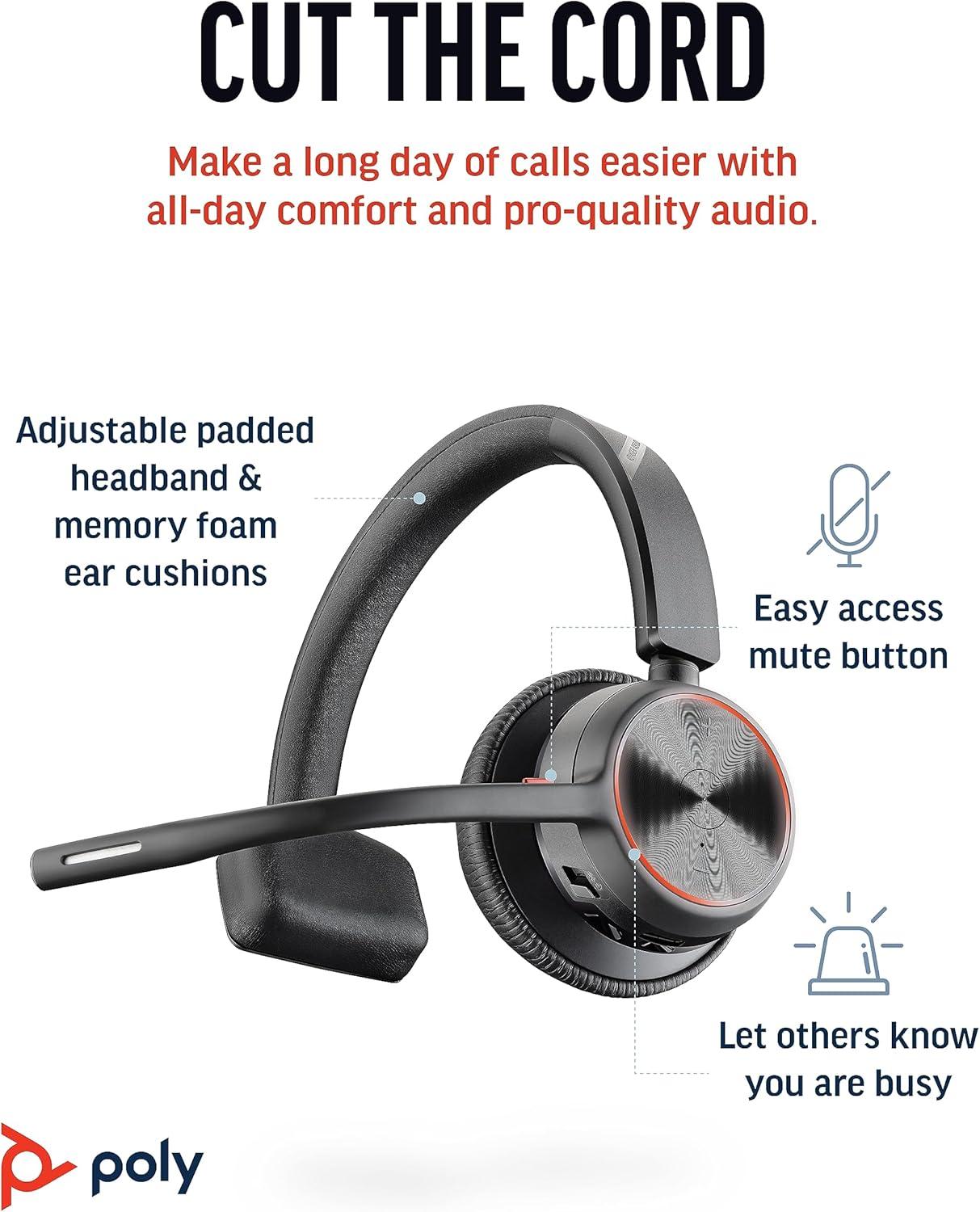 imagePoly Voyager 4310 UC Wireless Bluetooth Headset Plantronics SingleEar wNoiseCanceling Boom Mic Connect to PCMacMobile Works wTeams Zoom ampamp More Amazon ExclusiveBlack2023 Version USBC USBA