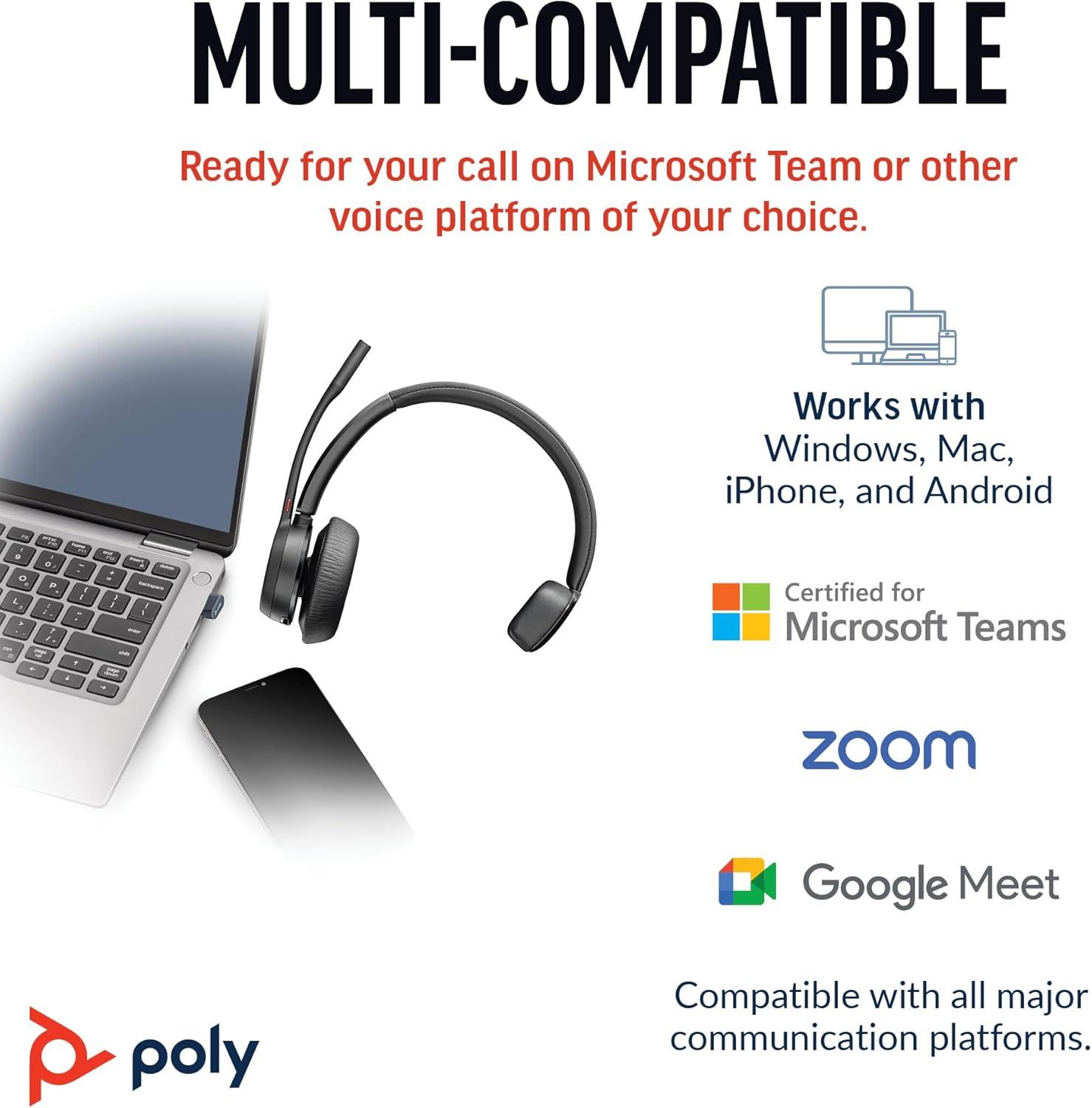 imagePoly Voyager 4310 UC Wireless Bluetooth Headset Plantronics SingleEar wNoiseCanceling Boom Mic Connect to PCMacMobile Works wTeams Zoom ampamp More Amazon ExclusiveBlack2023 Version USBC USBA