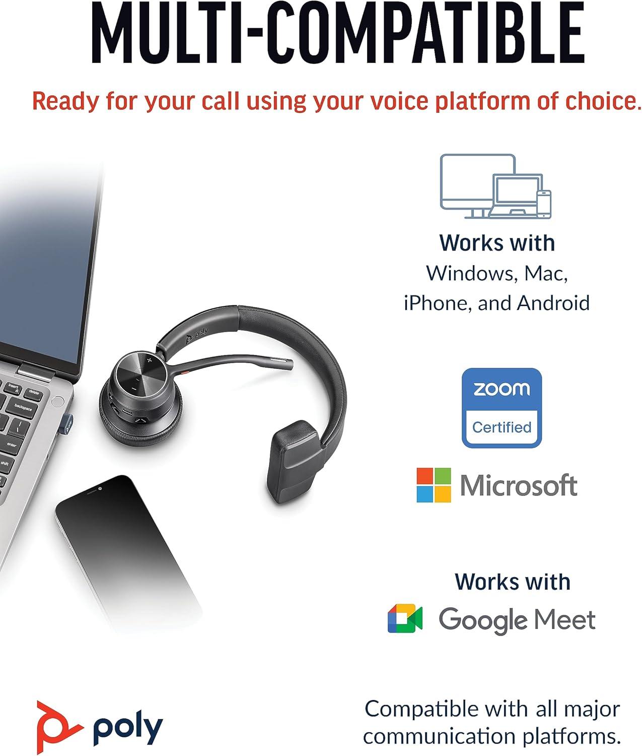 imagePoly Voyager 4310 UC Wireless Bluetooth Headset Plantronics SingleEar wNoiseCanceling Boom Mic Connect to PCMacMobile Works wTeams Zoom ampamp More Amazon ExclusiveBlack2023 Version USBC USBA