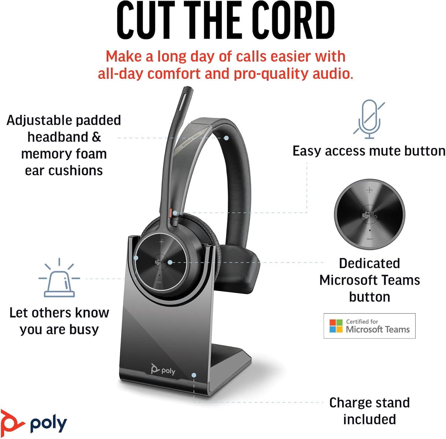 imagePoly Voyager 4310 UC Wireless Bluetooth Headset Plantronics SingleEar wNoiseCanceling Boom Mic Connect to PCMacMobile Works wTeams Zoom ampamp More Amazon ExclusiveBlack2023 Version USBC USBA
