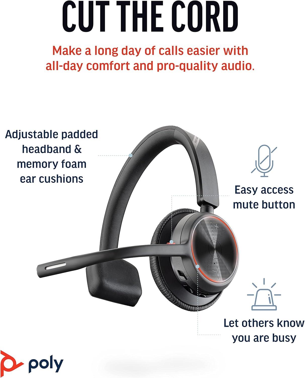 imagePoly Voyager 4310 UC Wireless Bluetooth Headset Plantronics SingleEar wNoiseCanceling Boom Mic Connect to PCMacMobile Works wTeams Zoom ampamp More Amazon ExclusiveBlack2021 Version USBA Only