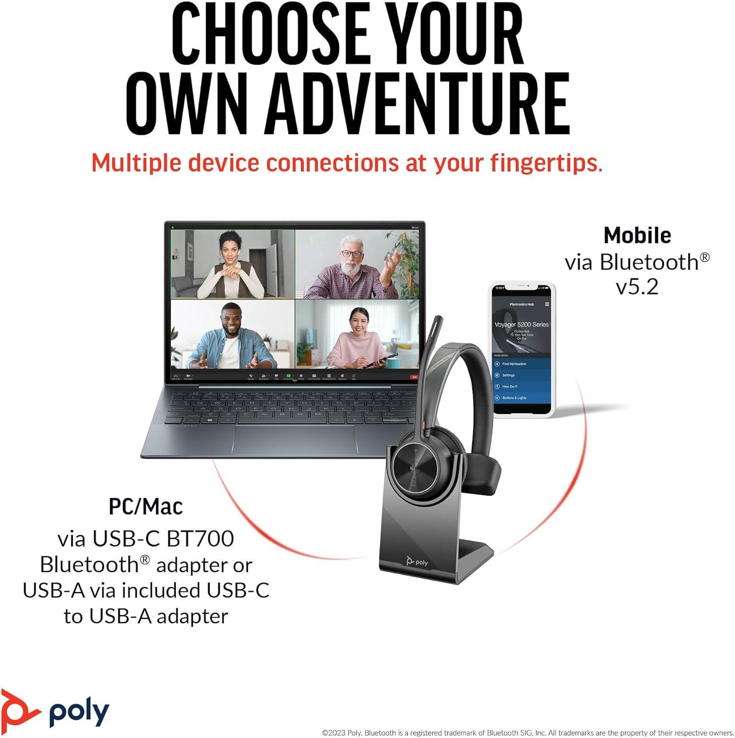 imagePoly Voyager 4310 UC Wireless Bluetooth Headset Plantronics SingleEar wNoiseCanceling Boom Mic Connect to PCMacMobile Works wTeams Zoom ampamp More Amazon ExclusiveBlack2023 Version USBC USBA