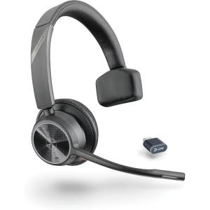 Poly Voyager 4310 UC Wireless Bluetooth Headset (Plantronics) – Single-Ear w/Noise-Canceling Boom Mic – Connect to PC/Mac/Mobile – Works w/Teams, Zoom & More – Amazon Exclusive,Black(2023 Version (USB-C & USB-A))