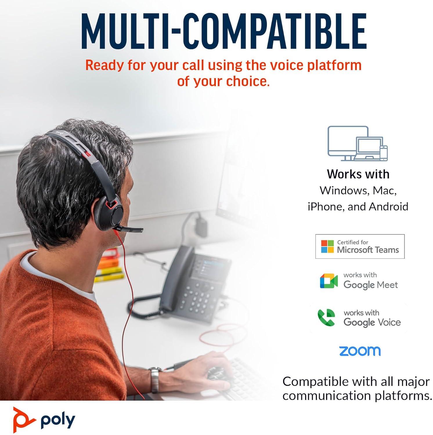 imagePoly Blackwire 5210 Wired Headset Plantronics Flexible NoiseCanceling Boom Mic SingleEar Design PCMac Mobile via USBC USBA 35mm Works wTeams Zoom Amazon Exclusive 9P7X5AAOne Size
