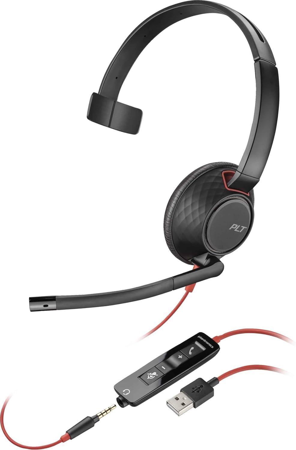 imagePoly Blackwire 5210 Wired Headset Plantronics Flexible NoiseCanceling Boom Mic SingleEar Design PCMac Mobile via USBC USBA 35mm Works wTeams Zoom Amazon Exclusive 9P7X5AAOne Size