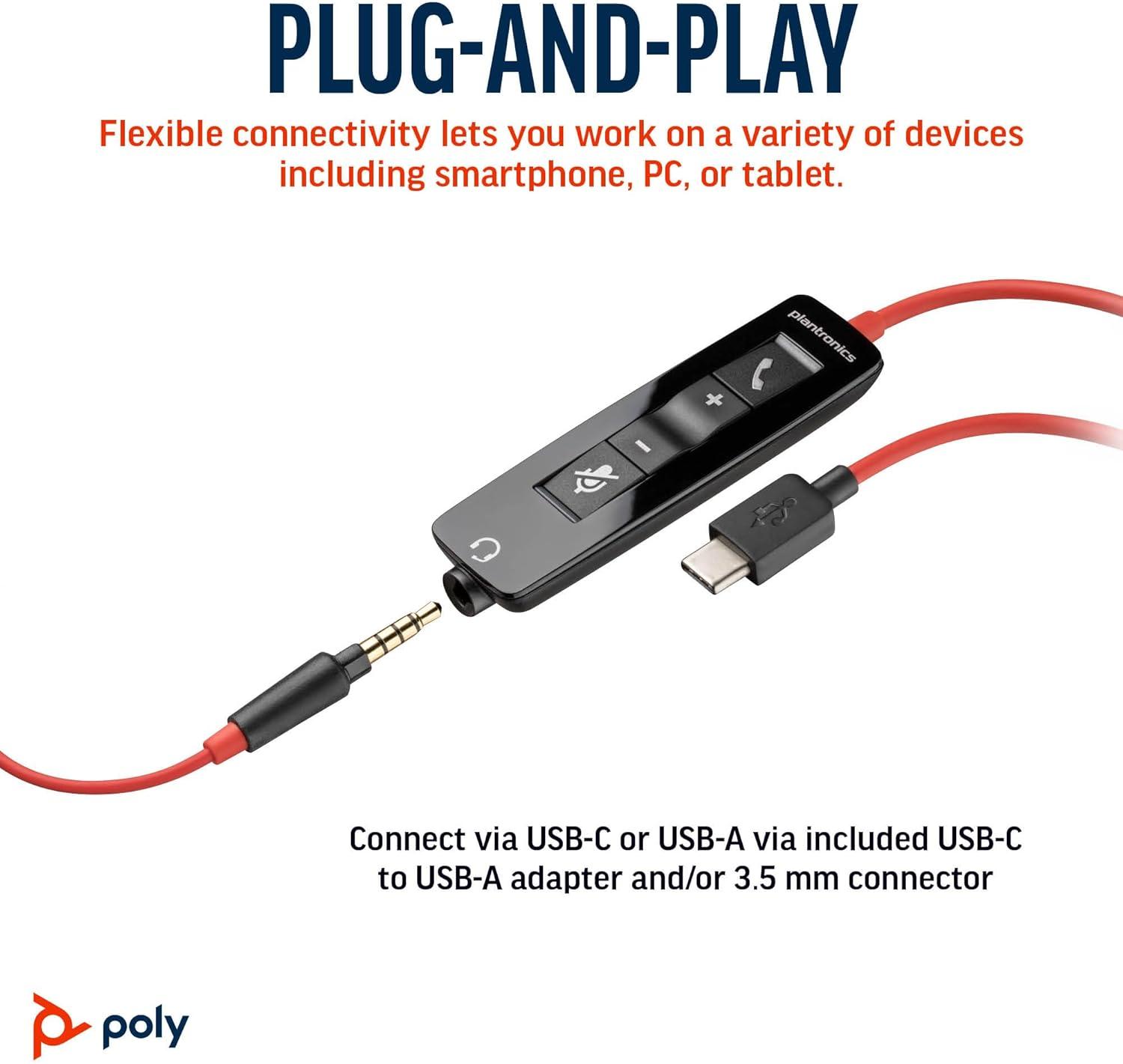 imagePoly Blackwire 5210 Wired Headset Plantronics Flexible NoiseCanceling Boom Mic SingleEar Design PCMac Mobile via USBC USBA 35mm Works wTeams Zoom Amazon Exclusive 9P7X5AAOne Size