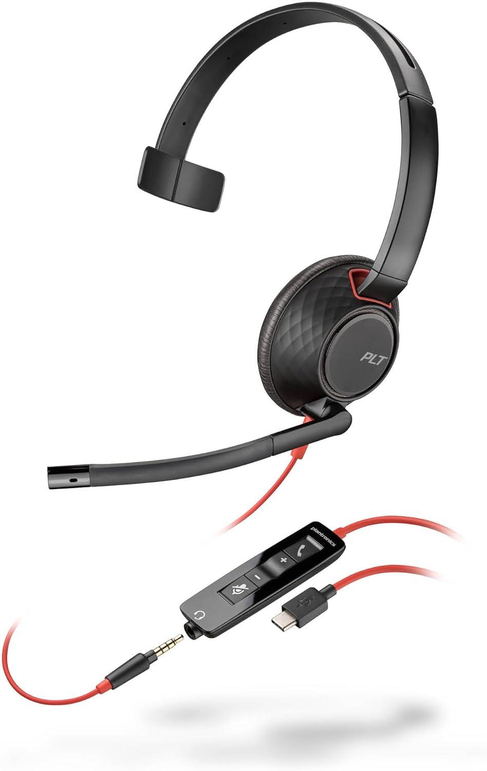 imagePoly Blackwire 5210 Wired Headset Plantronics Flexible NoiseCanceling Boom Mic SingleEar Design PCMac Mobile via USBC USBA 35mm Works wTeams Zoom Amazon Exclusive 9P7X5AAOne Size