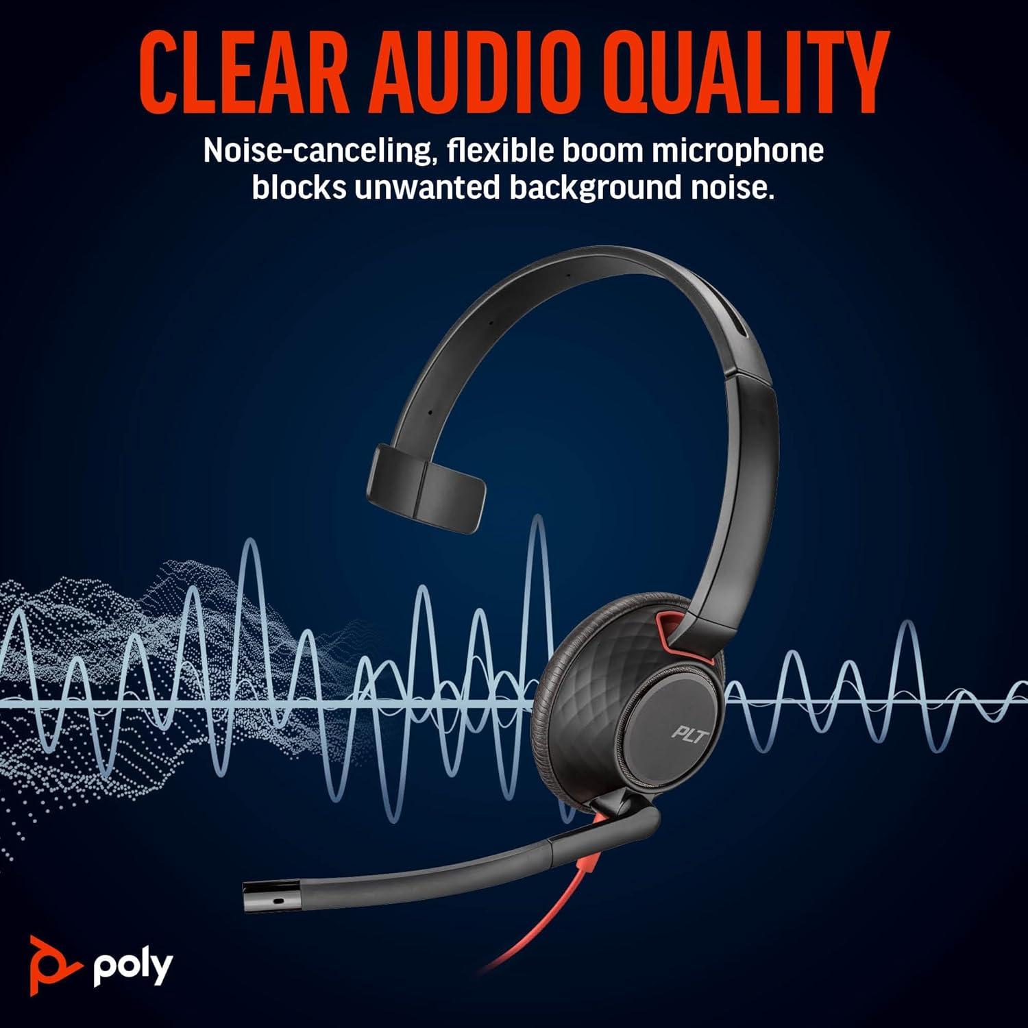 imagePoly Blackwire 5210 Wired Headset Plantronics Flexible NoiseCanceling Boom Mic SingleEar Design PCMac Mobile via USBC USBA 35mm Works wTeams Zoom Amazon Exclusive 9P7X5AAOne Size