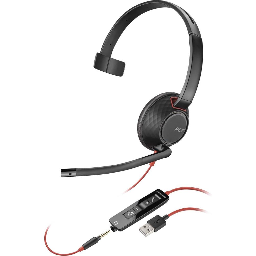 imagePoly Blackwire 5210 Wired Headset Plantronics Flexible NoiseCanceling Boom Mic SingleEar Design PCMac Mobile via USBC USBA 35mm Works wTeams Zoom Amazon Exclusive 9P7X5AAOne Size