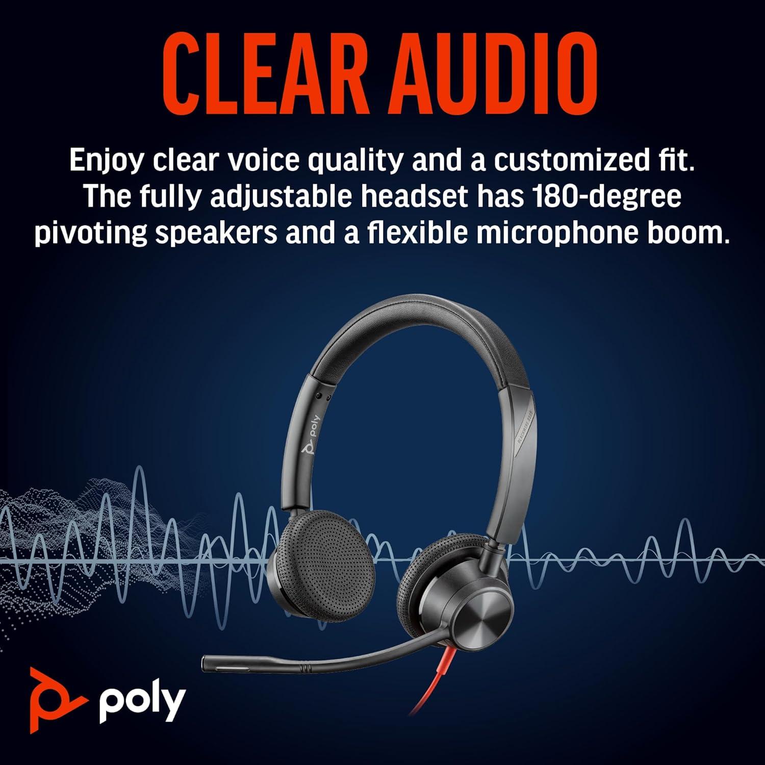 imagePoly Blackwire 3325 Wired Headset Plantronics Flexible Microphone Boom Hifi Stereo Connect to PCMacMobile via USBC USBA or 35 mm Works with Teams Zoom Amazon ExclusiveOne Size