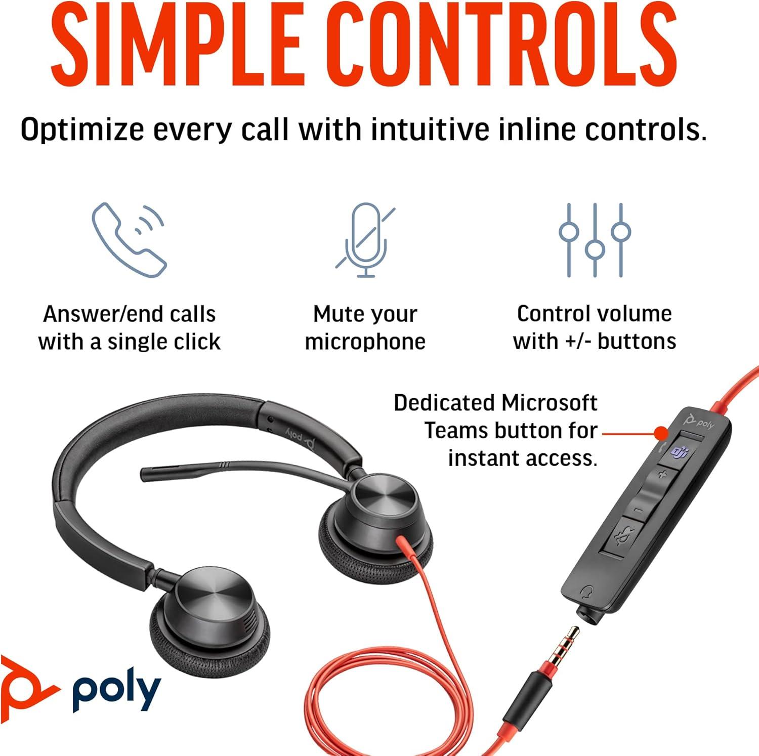 imagePoly Blackwire 3325 Wired Headset Plantronics Flexible Microphone Boom Hifi Stereo Connect to PCMacMobile via USBC USBA or 35 mm Works with Teams Zoom Amazon ExclusiveOne Size