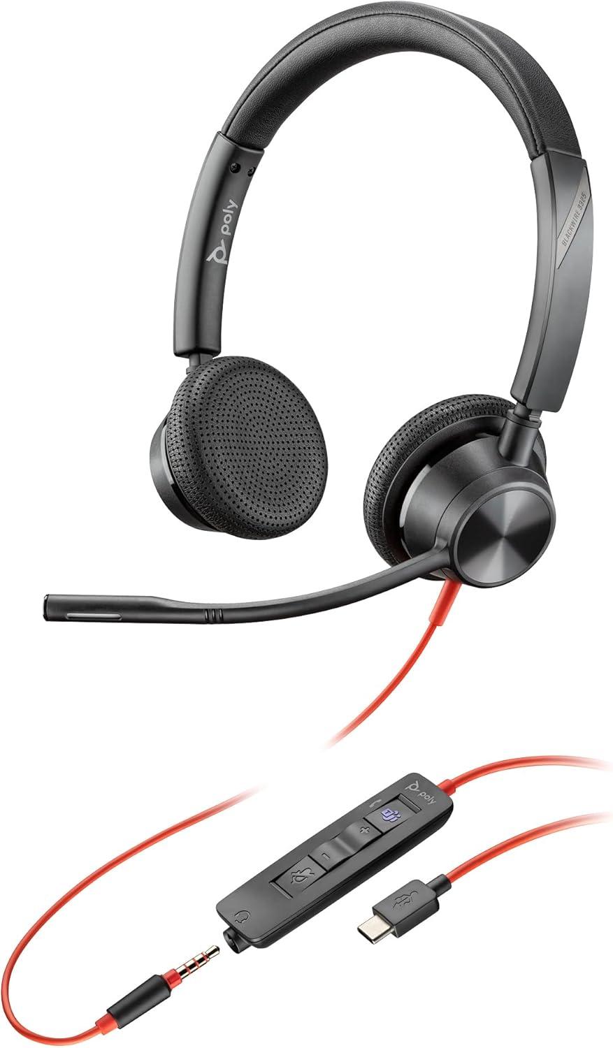 imagePoly Blackwire 3325 Wired Headset Plantronics Flexible Microphone Boom Hifi Stereo Connect to PCMacMobile via USBC USBA or 35 mm Works with Teams Zoom Amazon ExclusiveOne Size