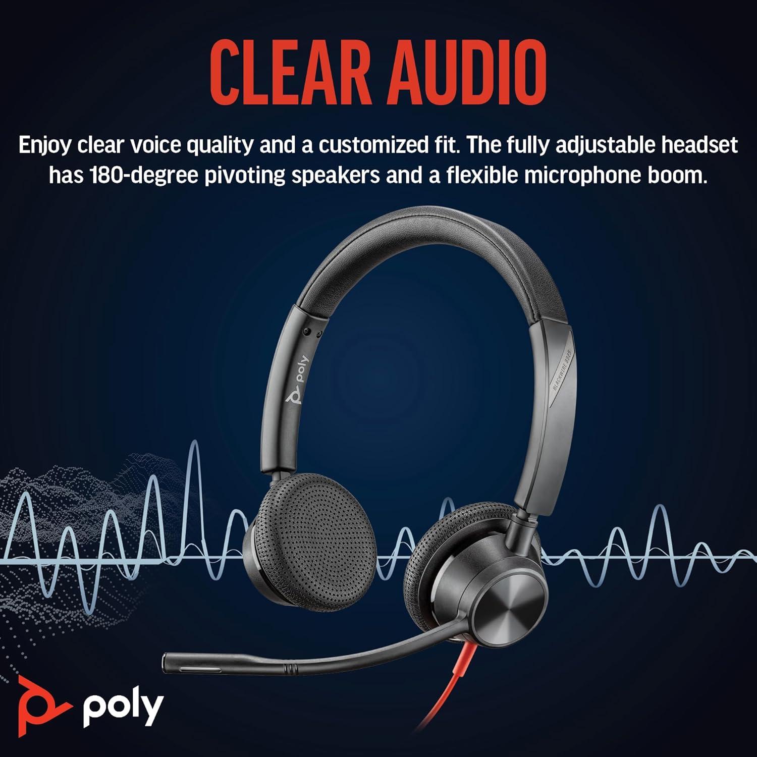 imagePoly Blackwire 3325 Wired Headset Plantronics Flexible Microphone Boom Hifi Stereo Connect to PCMacMobile via USBC USBA or 35 mm Works with Teams Zoom Amazon ExclusiveOne Size