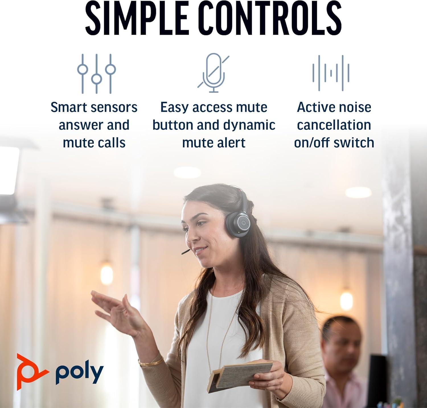 image:imagePoly Voyager Focus UC Wireless Headset for Computer wCharge Stand Plantronics Active Noise Canceling ANC Connect PCMacMobile via Bluetooth Works wMicrosoft Teams Zoom Amazon Exclusive2023 Version USBC USBA