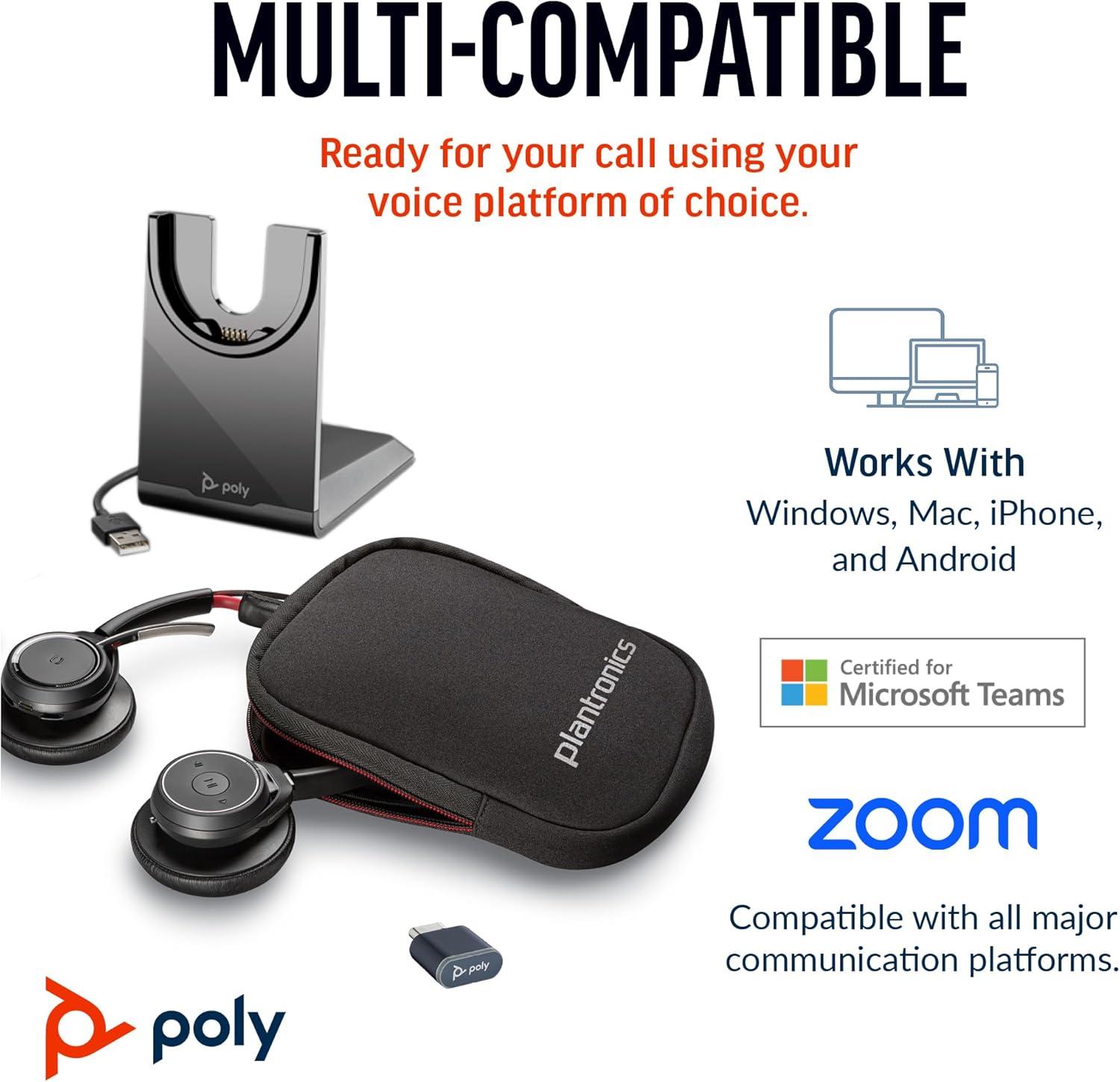 image:imagePoly Voyager Focus UC Wireless Headset for Computer wCharge Stand Plantronics Active Noise Canceling ANC Connect PCMacMobile via Bluetooth Works wMicrosoft Teams Zoom Amazon Exclusive2023 Version USBC USBA