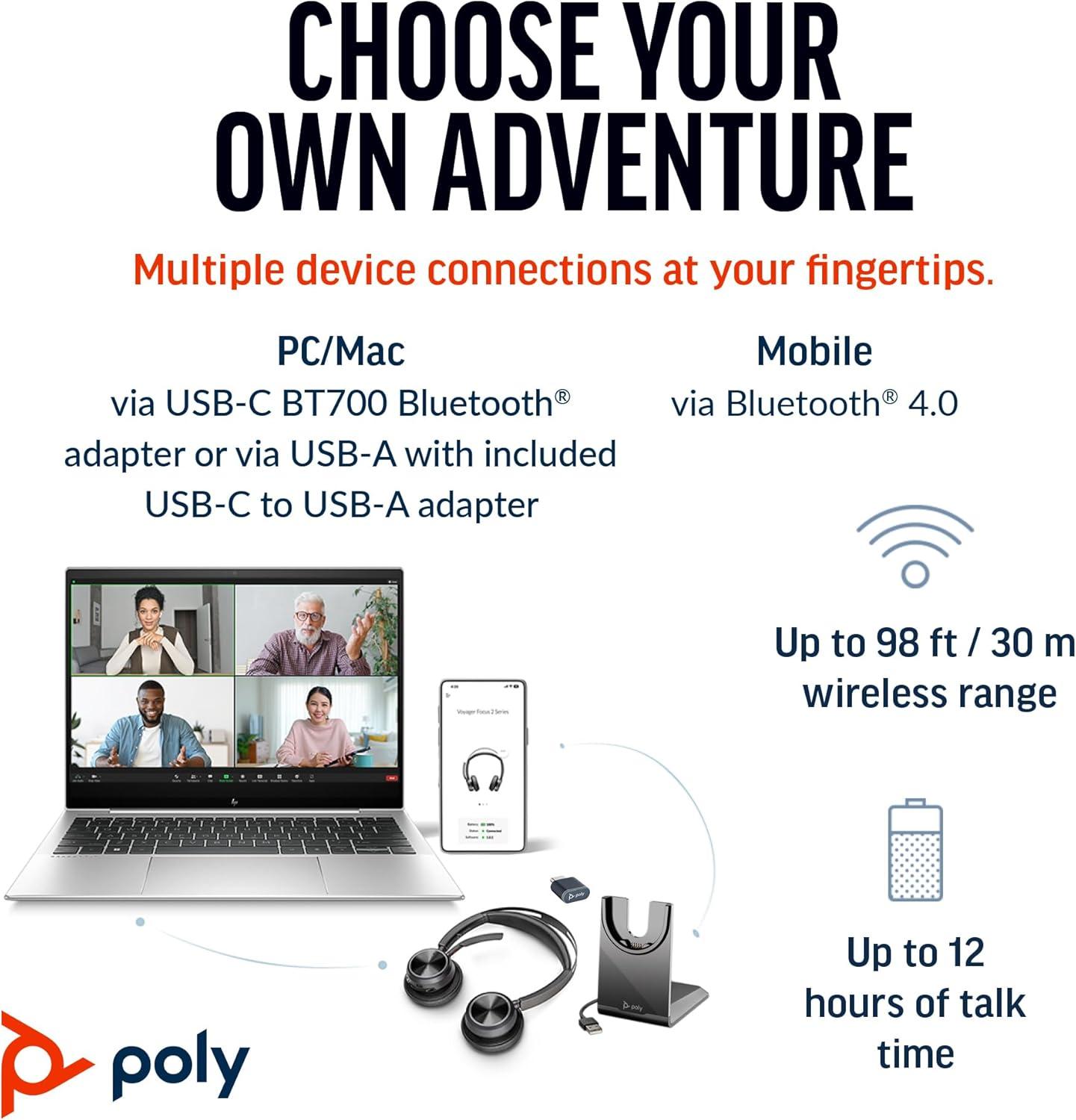 image:imagePoly Voyager Focus UC Wireless Headset for Computer wCharge Stand Plantronics Active Noise Canceling ANC Connect PCMacMobile via Bluetooth Works wMicrosoft Teams Zoom Amazon Exclusive2023 Version USBC USBA