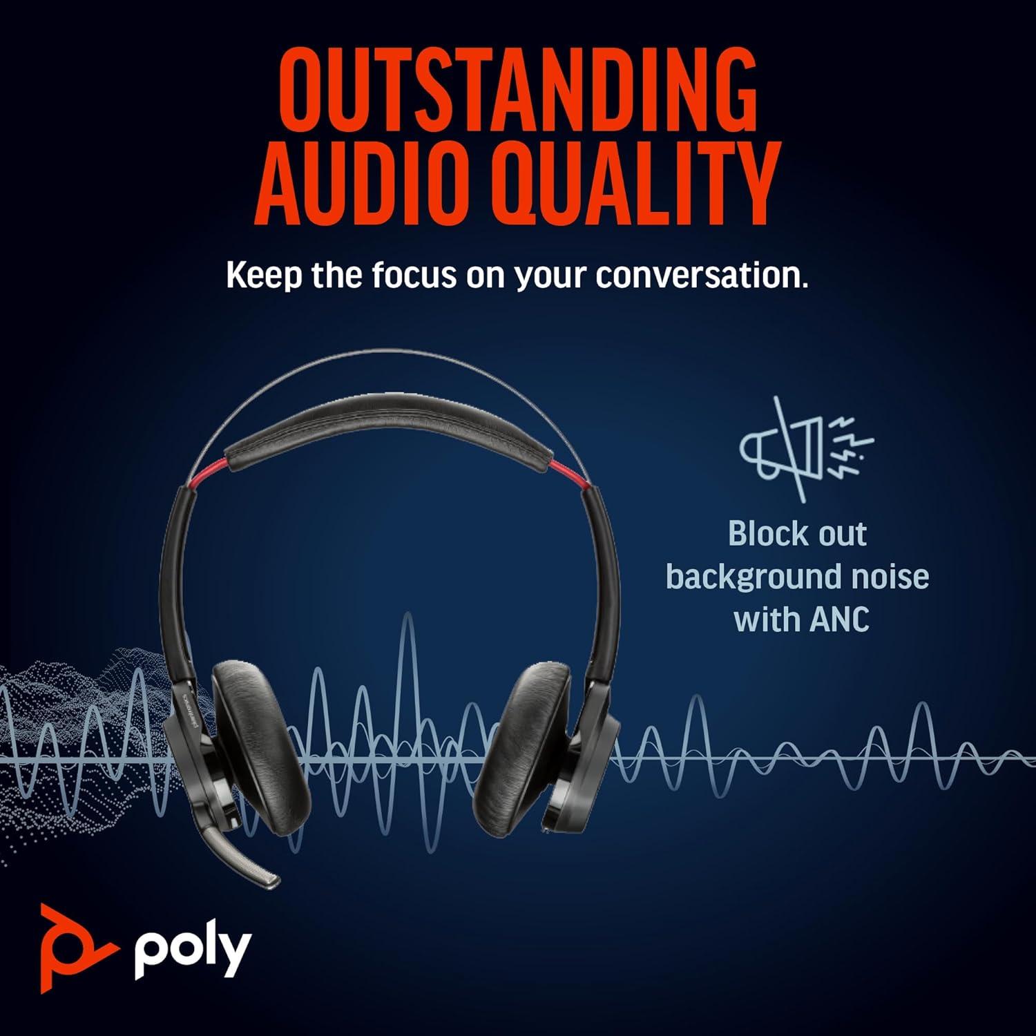 image:imagePoly Voyager Focus UC Wireless Headset for Computer wCharge Stand Plantronics Active Noise Canceling ANC Connect PCMacMobile via Bluetooth Works wMicrosoft Teams Zoom Amazon Exclusive2023 Version USBC USBA