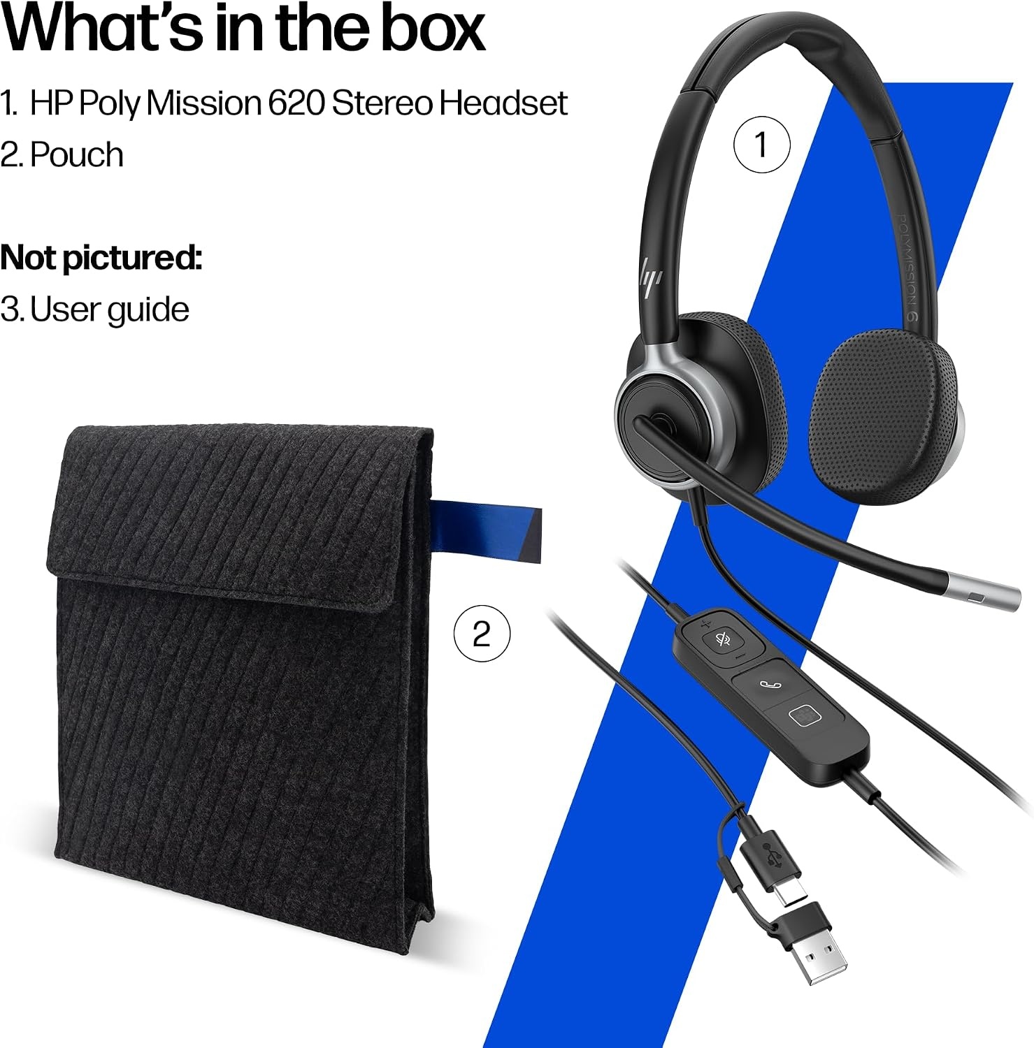 image:imageHP Poly Mission 420 USB Stereo Headset USBC amp USBA PlugandPlay AI NoiseReducing amp Adjustable Boom Mic Inline Controller OverEar Design TCO Certified C01B8AA