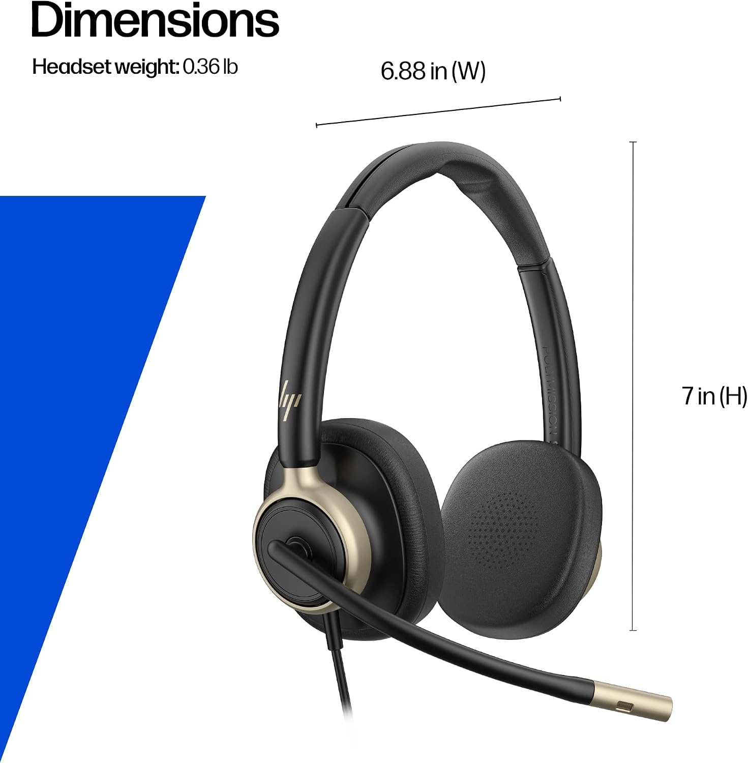 image:imageHP Poly Mission 820 Stereo Headset USBC amp USBA Advanced ANC amp 4Mic AI Noise Reduction Adjustable Boom Mic Inline Controller OverEar Comfort TCOCertified PC Headset