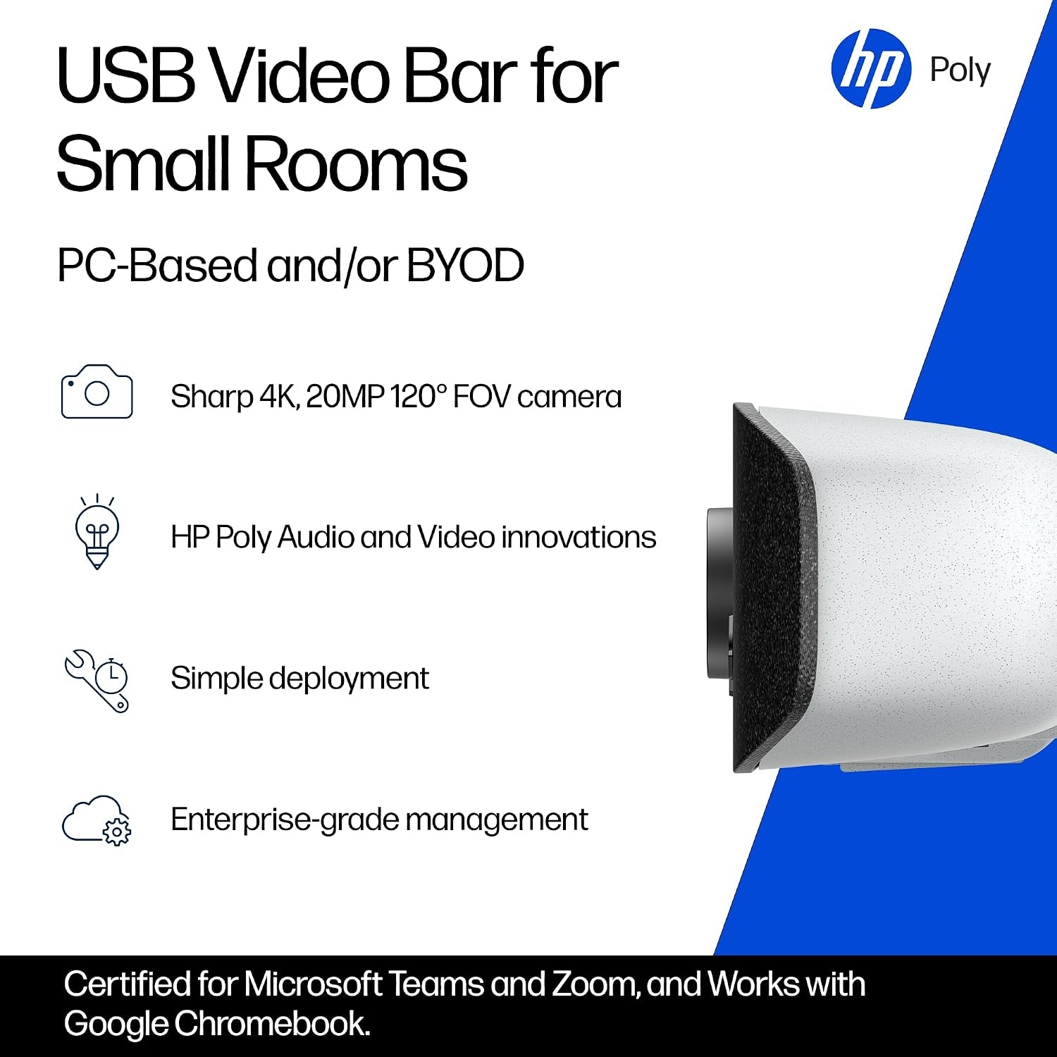 image:imagePoly Studio V12 USB Video Bar for Small Rooms 4K 20MP Camera AIEnhanced Audio Noise Cancellation Poly Lens Management Microsoft Teams Zoom amp Google Meet Compatible Thoughtfully Made