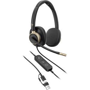 HP Poly Mission 820 Stereo Headset – USB-C & USB-A – Advanced ANC & 4-Mic AI Noise Reduction – Adjustable Boom Mic – Inline Controller – Over-Ear Comfort – TCO-Certified PC Headset
