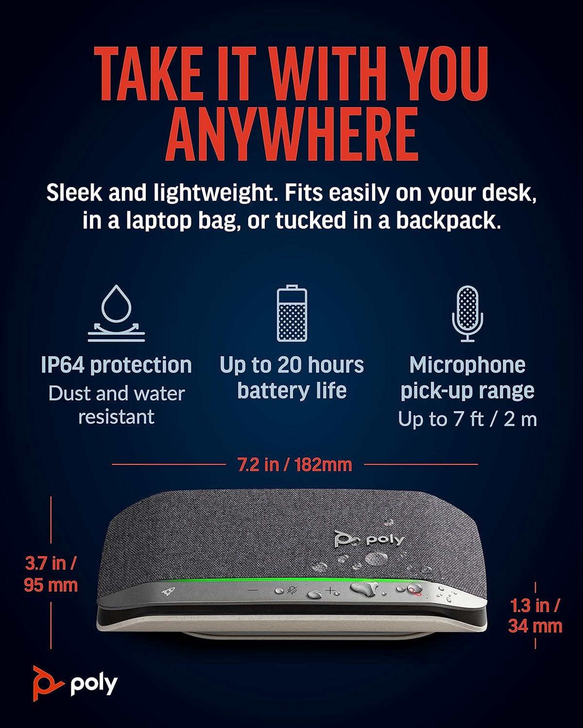 imageHautparleur portable personnel Bluetooth Poly Sync 20 Plantronics Rduction du bruitde lcho Adaptateur Bluetooth USBC Fonctionne avec Teams Zoom PC Mac MobileStandard