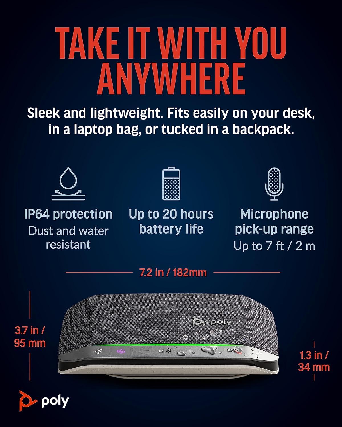 imageHautparleur portable personnel Bluetooth Poly Sync 20 Plantronics Rduction du bruitde lcho Adaptateur Bluetooth USBC Fonctionne avec Teams certifi Zoom PC Mac MobileUSBC USBCA