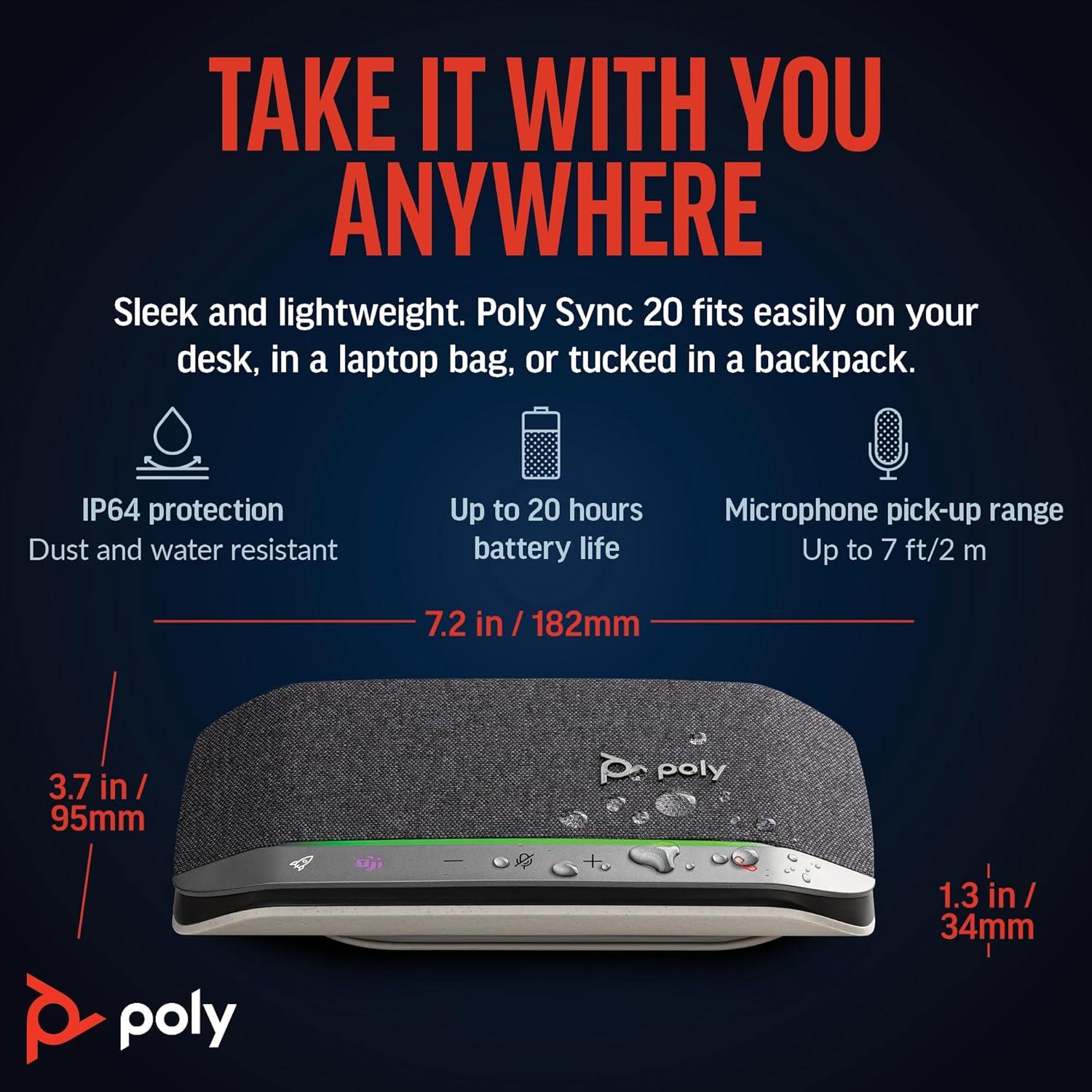 imageHautparleur portable personnel intelligent USBC Poly Sync 20 Plantronics Longue autonomie Rduction du bruitde lcho Fonctionne avec Teams certifi Zoom PC Mac MobileUSBC USBCA