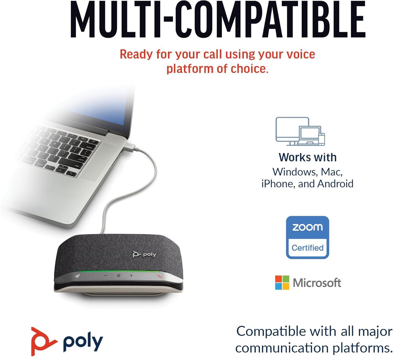 imageHautparleur portable personnel intelligent USBC Poly Sync 20 Plantronics Rduction du bruitde lcho Fonctionne avec Teams Zoom PC Mac MobileUSBC USBCA
