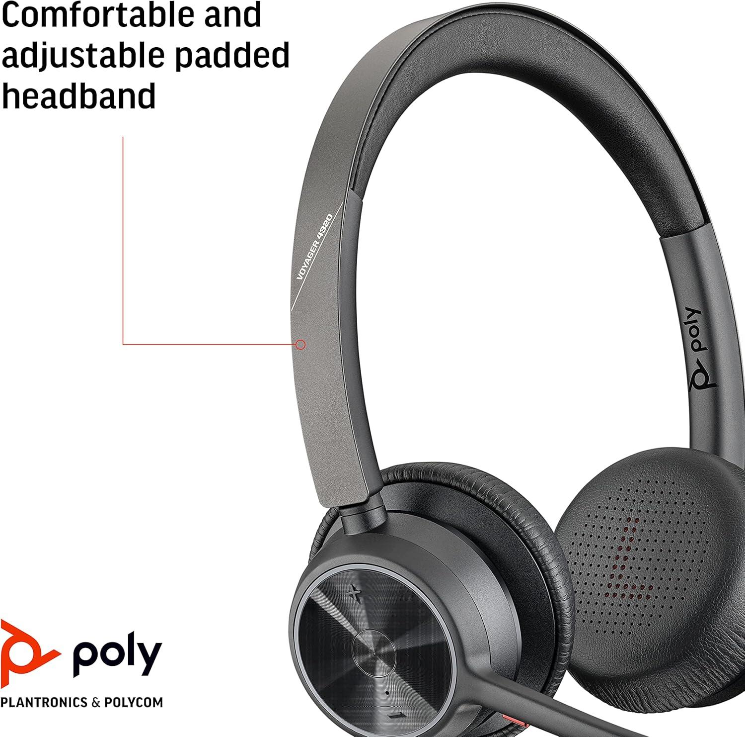 imageMicrocasque sans fil Poly Voyager 4320 UC Microcasques binauraux avec perche microphone antibruit Connexion un PCMacTlphone portable via Bluetooth Fonctionne avec Teams ZoomUSBC