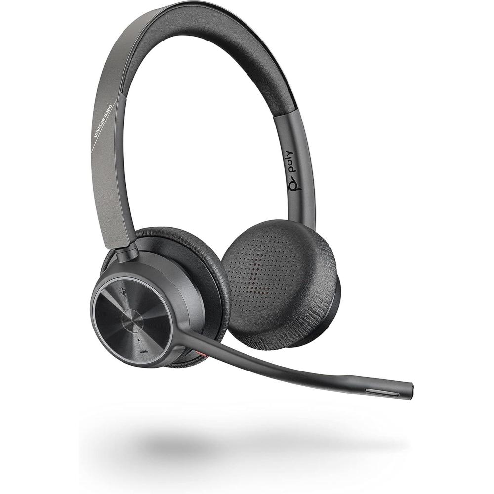 imageMicrocasque sans fil Poly Voyager 4320 UC Microcasques binauraux avec perche microphone antibruit Connexion un PCMacTlphone portable via Bluetooth Fonctionne avec Teams ZoomUSBC