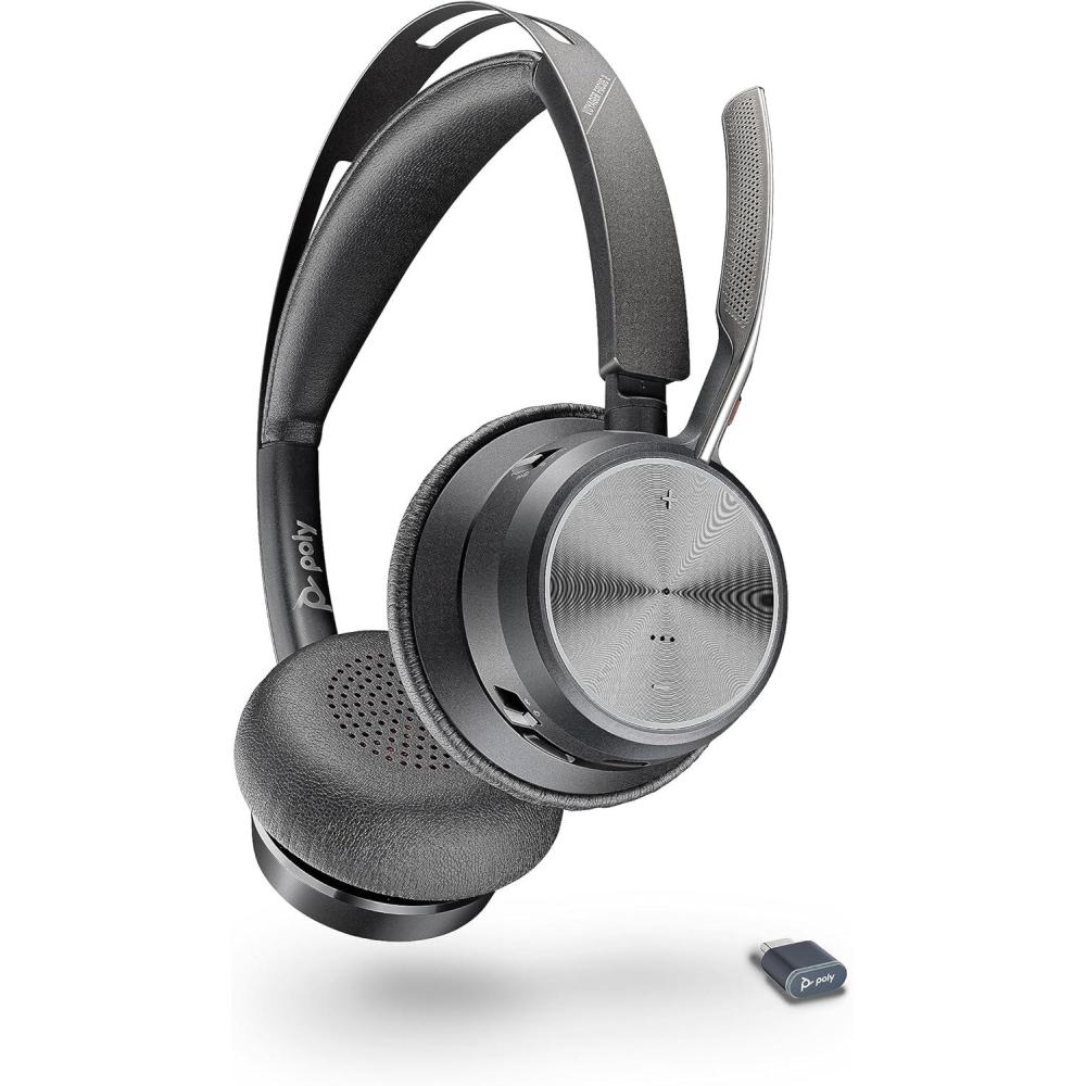 imageMicrocasque sans fil Poly Voyager Focus 2 UC avec microphone Plantronics Annulation active du bruit ANC Connexion un PCMacTlphone portable via Bluetooth Fonctionne avec Teams ZoomUSBC USBCA