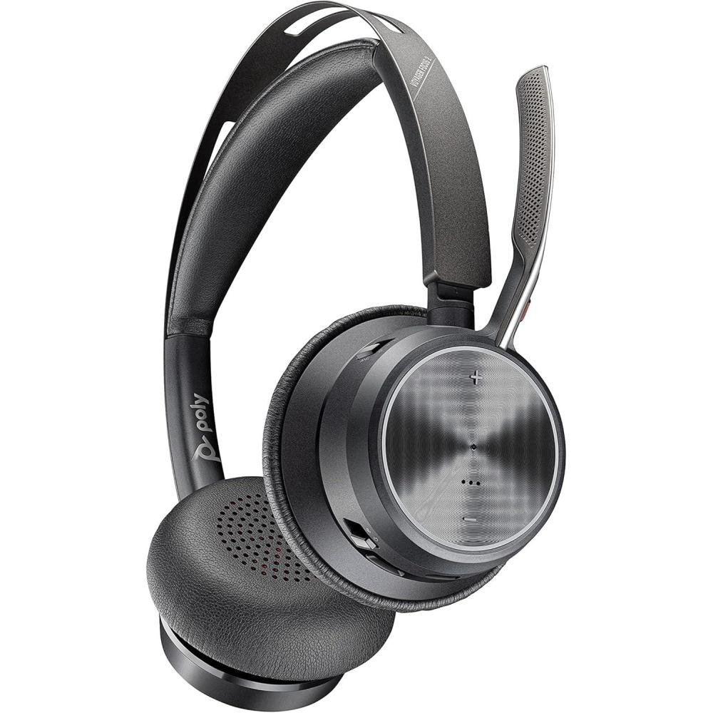 imageMicrocasque sans fil Poly Voyager Focus 2 UC avec microphone Plantronics Annulation active du bruit ANC Connexion un PCMacTlphone portable via Bluetooth Fonctionne avec Teams ZoomUSBC