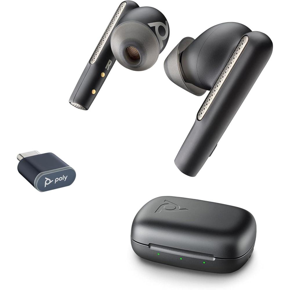 imagecouteurs sans fil Poly Voyager Free 60 UC Plantronics Microphones antibruit Fonction dannulation active du bruit ANC tui de chargement portable Compatible avec iPhone Android PCMacUSBC USBCA