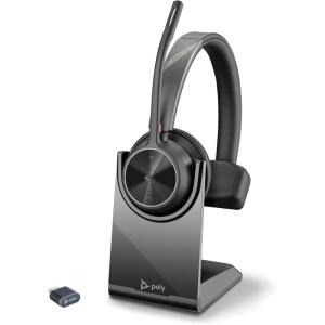 Micro-casque sans fil Poly Voyager 4310 UC et socle de chargement – Micro-casque Bluetooth monaural avec perche de microphone antibruit – Connexion à un PC/Mac/Téléphone portable – Teams (certifié)(USB-C + USB-C/A)