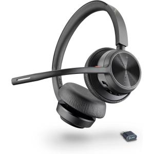 Micro-casque sans fil Poly Voyager 4320 UC – Micro-casques binauraux avec perche microphone antibruit – Connexion à un PC/Mac/Téléphone portable via Bluetooth – Fonctionne avec Teams, Zoom(USB-C + USB-C/A)