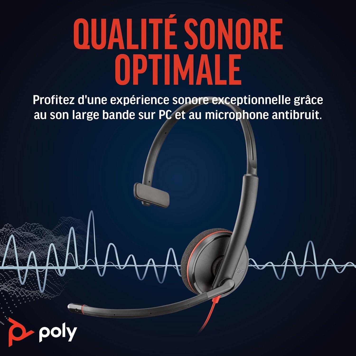 imageMicrocasque filaire Poly Blackwire 3210 Microphone antibruit Conception monaurale Connexion un PCMac via USBC ou USBA Fonctionne avec Teams ZoomUSBC USBCA