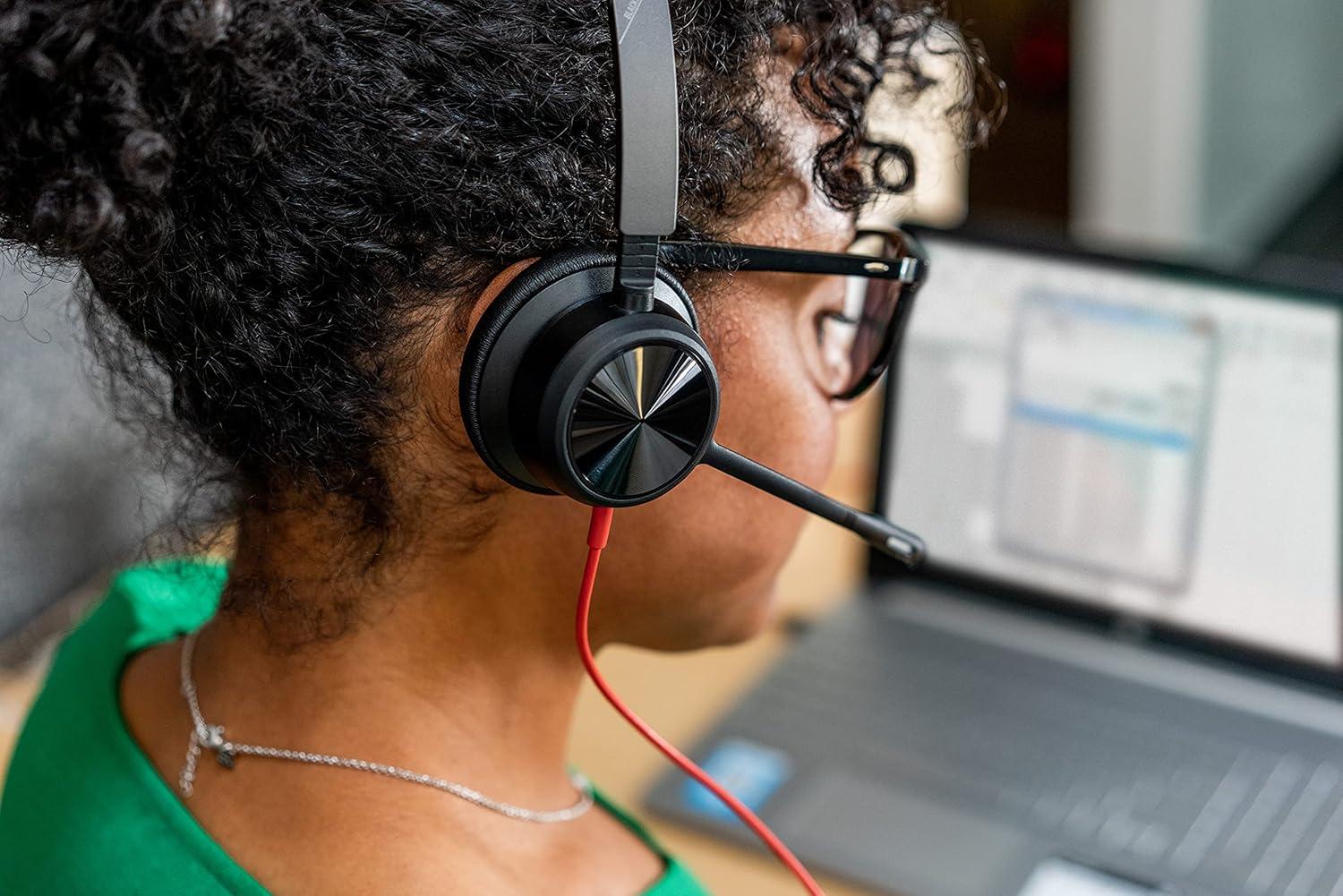 imageMicrocasque filaire haut de gamme Poly Blackwire 8225 Annulation active du bruit Son binaural hifi Connexion un PCMac Certifi Microsoft TeamsArceau