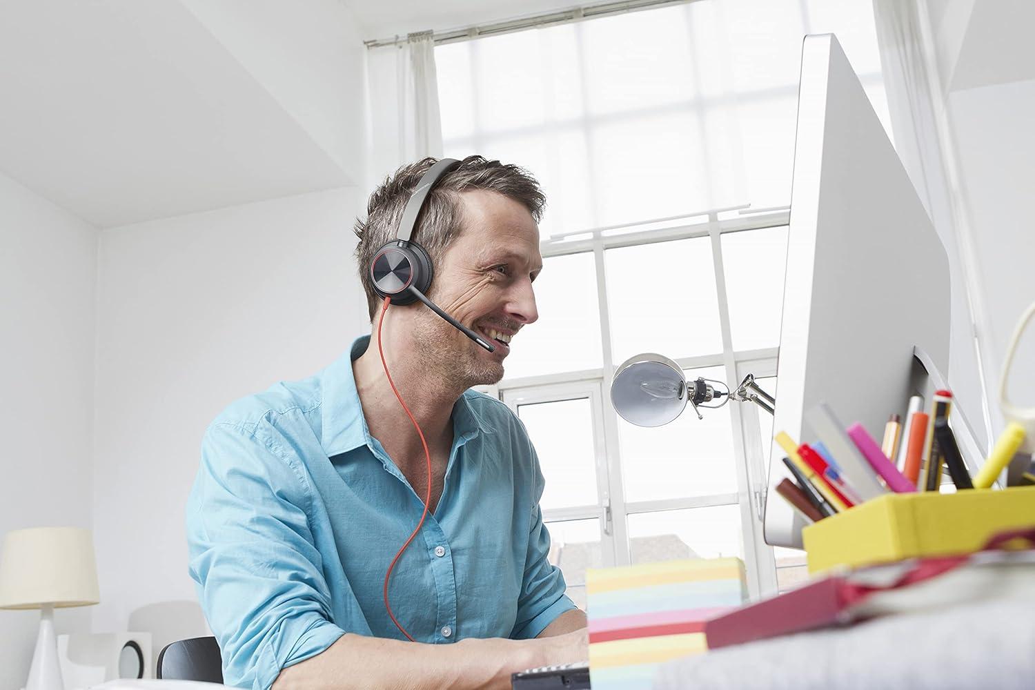 imageMicrocasque filaire haut de gamme Poly Blackwire 8225 Annulation active du bruit Son binaural hifi Connexion un PCMac Certifi Microsoft TeamsArceau