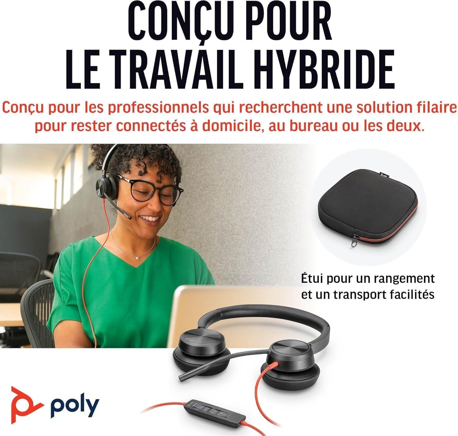 imageMicrocasque filaire haut de gamme Poly Blackwire 8225 Annulation active du bruit Son binaural hifi Connexion un PCMac Certifi Microsoft TeamsUSBC USBCA